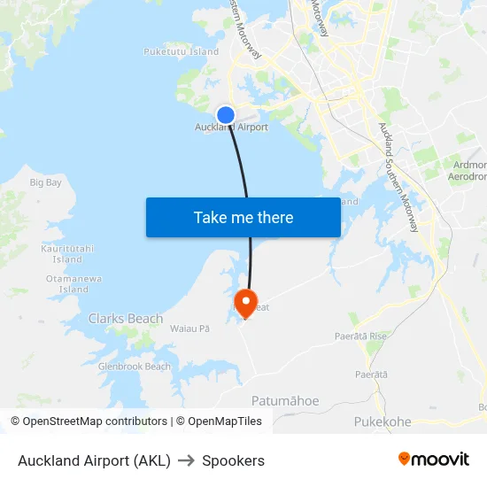 Auckland Airport (AKL) to Spookers map