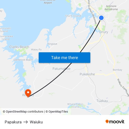 Papakura to Waiuku map