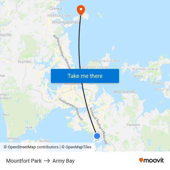 Mountfort Park to Army Bay map