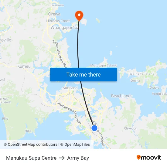 Manukau Supa Centre to Army Bay map