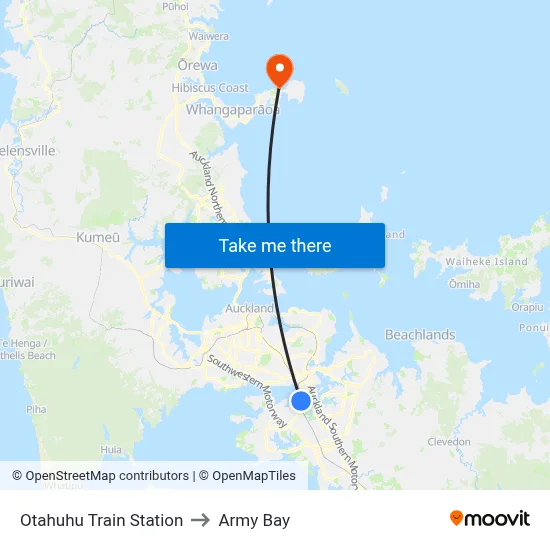 Otahuhu Train Station to Army Bay map