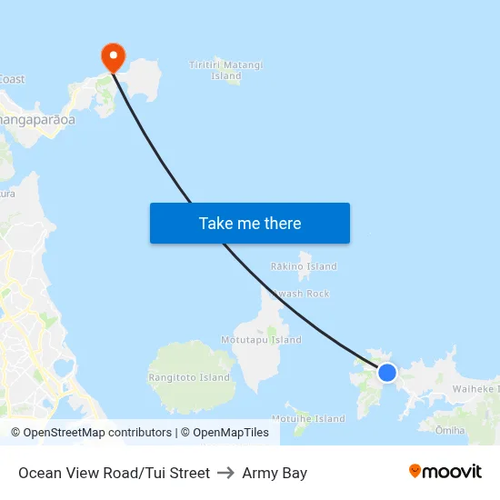 Ocean View Road/Tui Street to Army Bay map