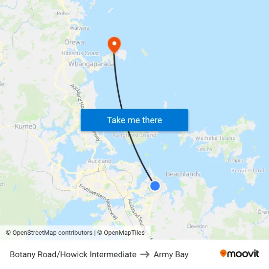 Botany Road/Howick Intermediate to Army Bay map