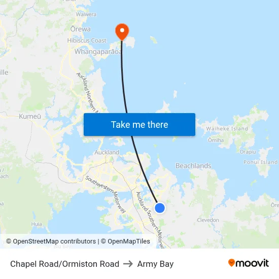 Chapel Road/Ormiston Road to Army Bay map