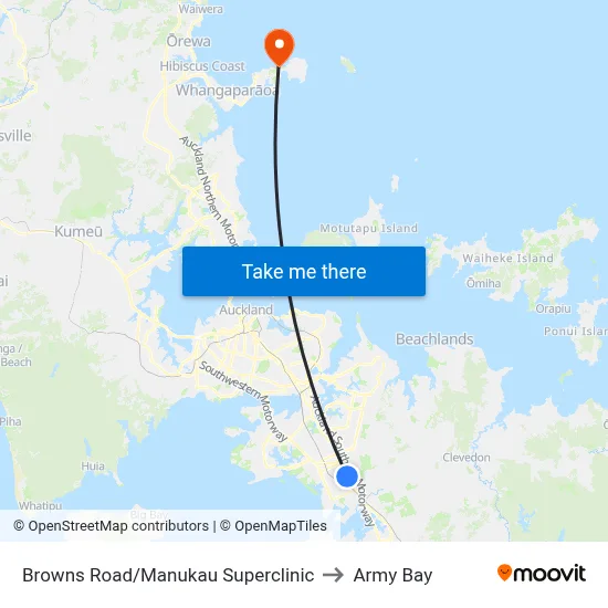 Browns Road/Manukau Superclinic to Army Bay map