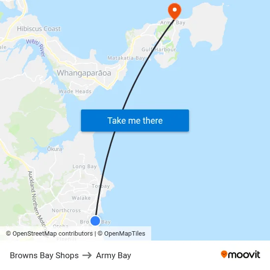 Browns Bay Shops to Army Bay map