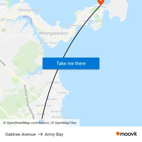 Oaktree Avenue to Army Bay map