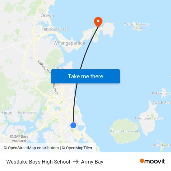 Westlake Boys High School to Army Bay map