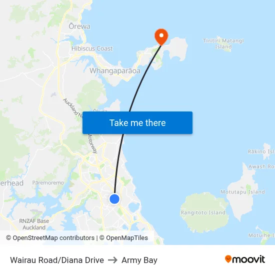Wairau Road/Diana Drive to Army Bay map