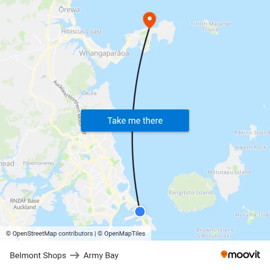 Belmont Shops to Army Bay map