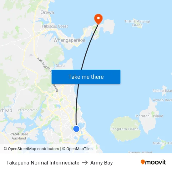 Takapuna Normal Intermediate to Army Bay map