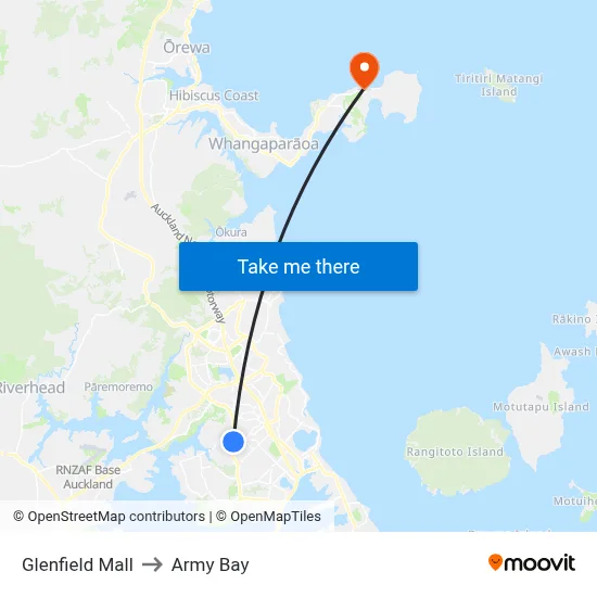 Glenfield Mall to Army Bay map