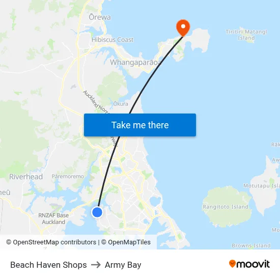 Beach Haven Shops to Army Bay map