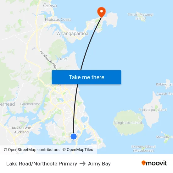 Lake Road/Northcote Primary to Army Bay map