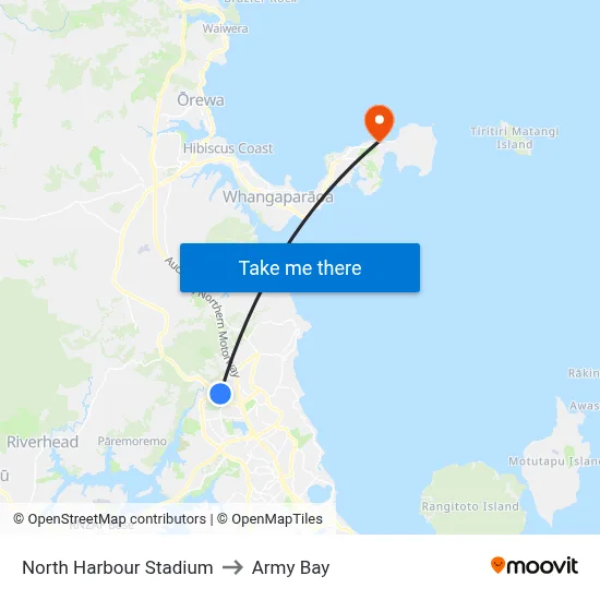 North Harbour Stadium to Army Bay map