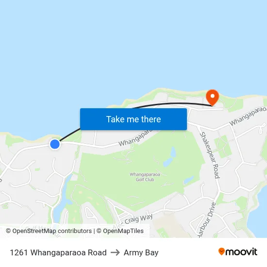 1261 Whangaparaoa Road to Army Bay map