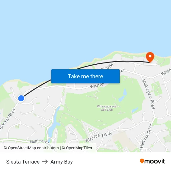 Siesta Terrace to Army Bay map