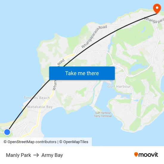 Manly Park to Army Bay map