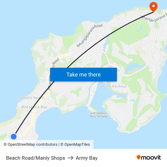 Beach Road/Manly Shops to Army Bay map