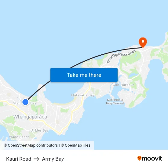 Kauri Road to Army Bay map