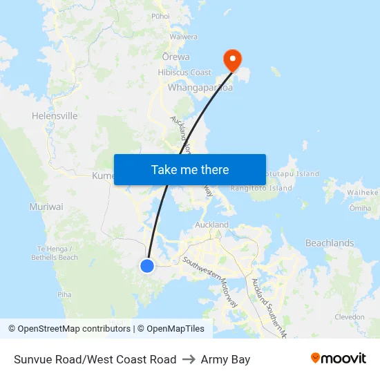 Sunvue Road/West Coast Road to Army Bay map