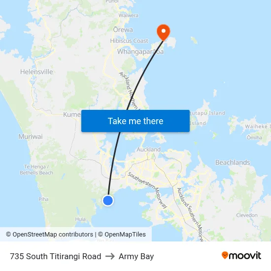 735 South Titirangi Road to Army Bay map