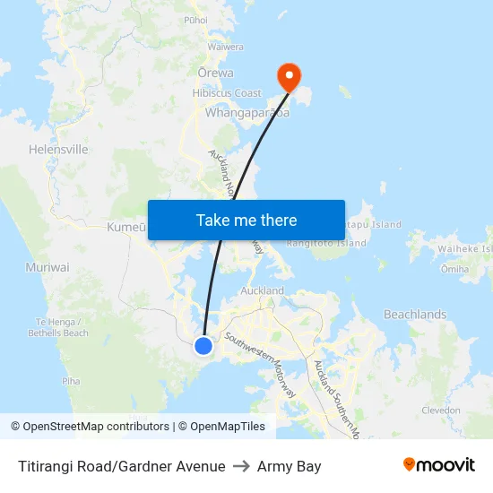 Titirangi Road/Gardner Avenue to Army Bay map
