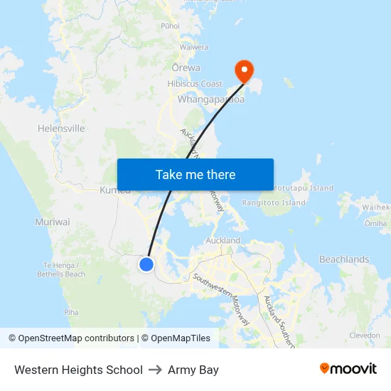 Western Heights School to Army Bay map