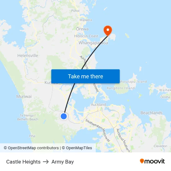 Castle Heights to Army Bay map