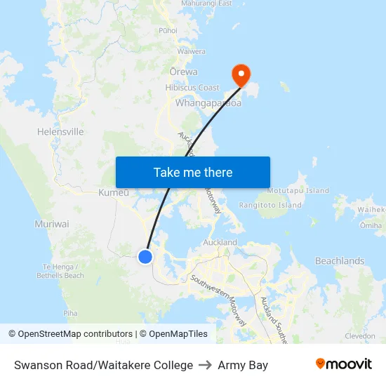 Swanson Road/Waitakere College to Army Bay map