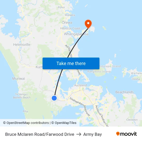 Bruce Mclaren Road/Farwood Drive to Army Bay map