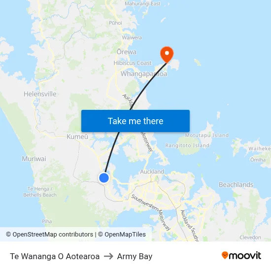 Te Wananga O Aotearoa to Army Bay map