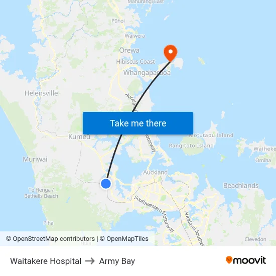 Waitakere Hospital to Army Bay map