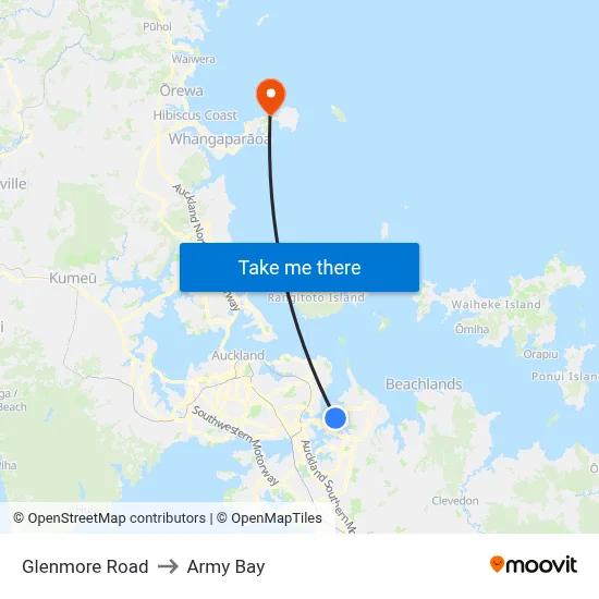 Glenmore Road to Army Bay map