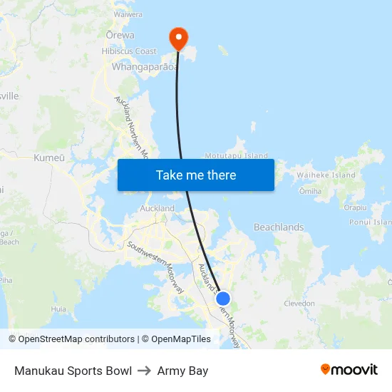 Manukau Sports Bowl to Army Bay map