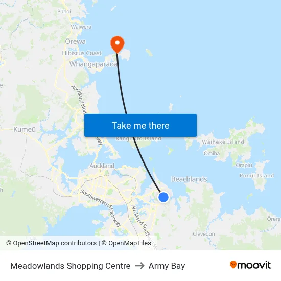 Meadowlands Shopping Centre to Army Bay map