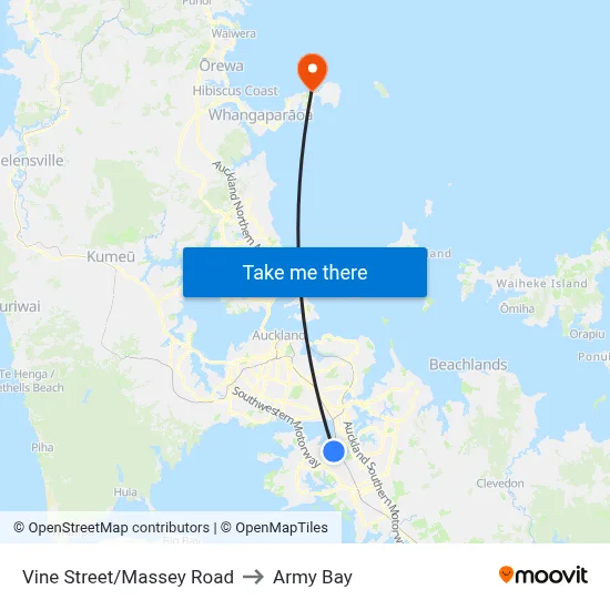 Vine Street/Massey Road to Army Bay map