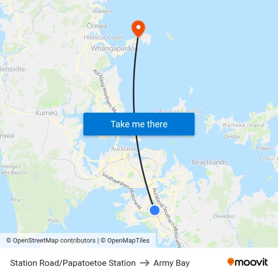 Station Road/Papatoetoe Station to Army Bay map