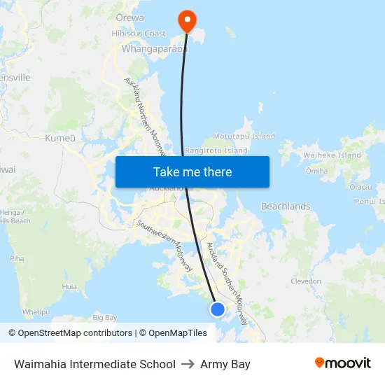 Waimahia Intermediate School to Army Bay map