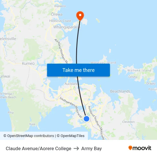 Claude Avenue/Aorere College to Army Bay map
