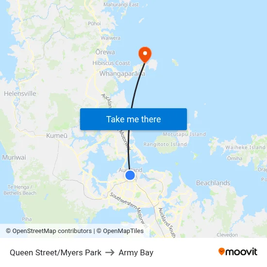 Queen Street/Myers Park to Army Bay map