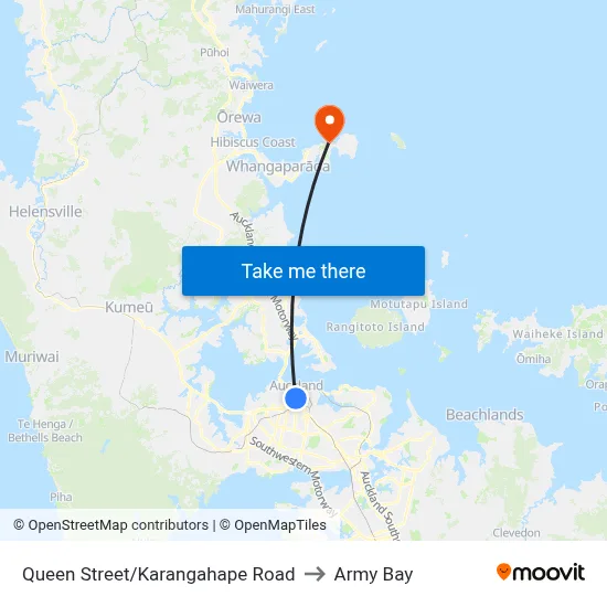 Queen Street/Karangahape Road to Army Bay map