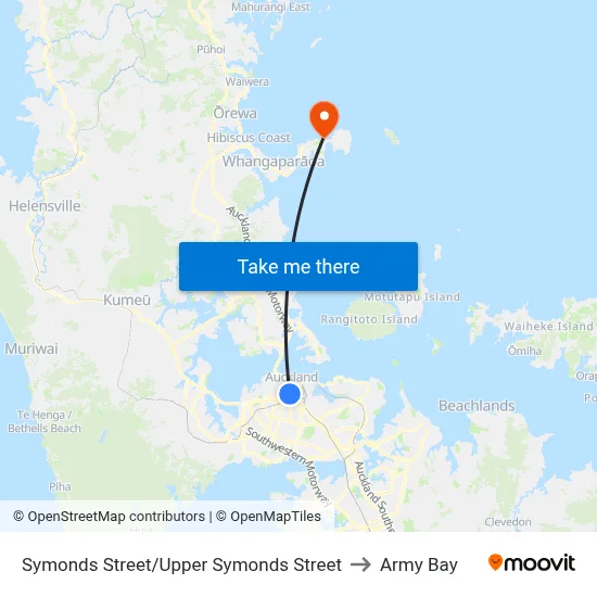 Symonds Street/Upper Symonds Street to Army Bay map