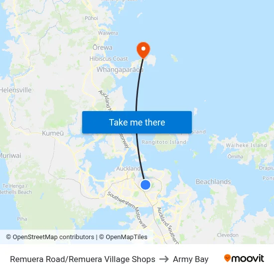Remuera Road/Remuera Village Shops to Army Bay map