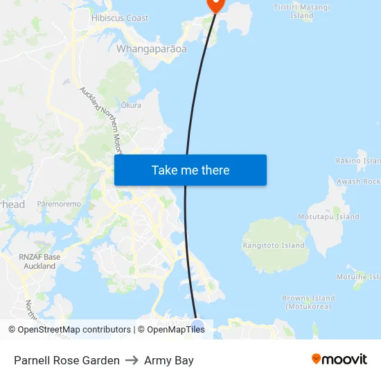 Parnell Rose Garden to Army Bay map