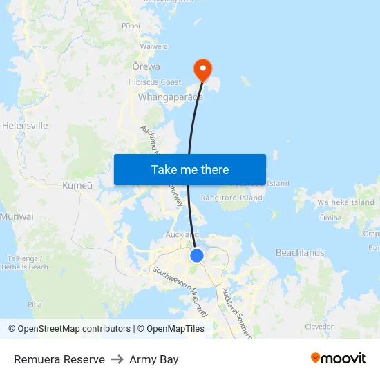 Remuera Reserve to Army Bay map