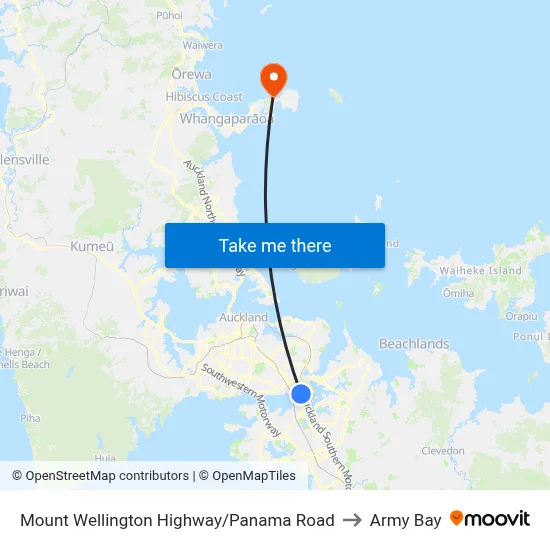 Mount Wellington Highway/Panama Road to Army Bay map