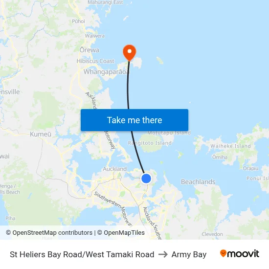 St Heliers Bay Road/West Tamaki Road to Army Bay map