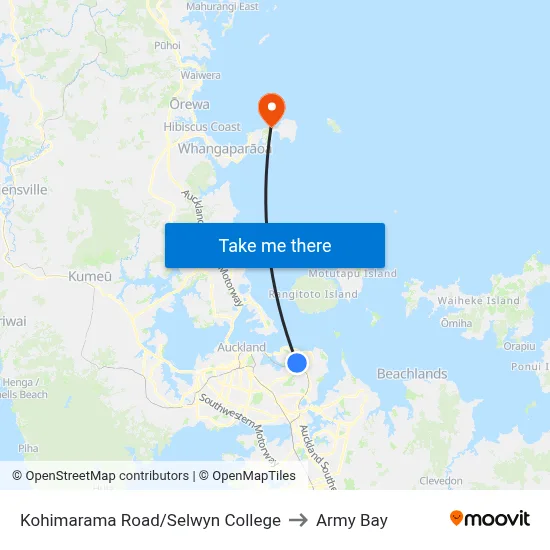 Kohimarama Road/Selwyn College to Army Bay map