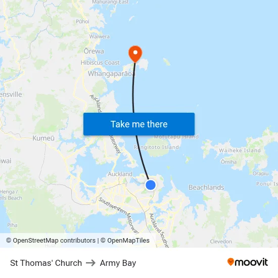 St Thomas' Church to Army Bay map